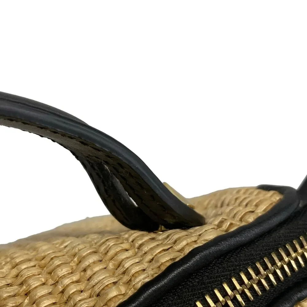 Fendi Mini By The Way Handbag 8BL145 Beige Black Straw Leather